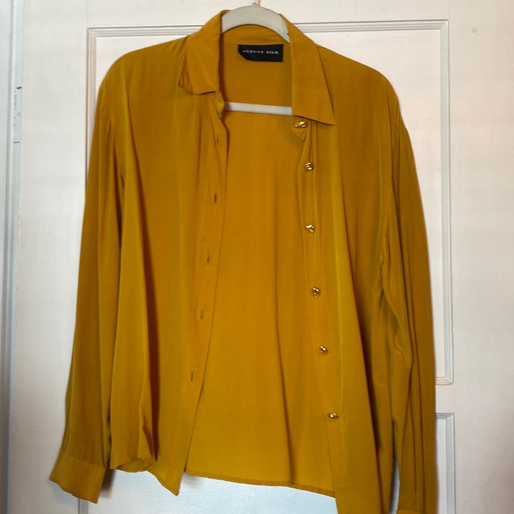AUGUST SILK Mustard Yellow Silk Top Med.